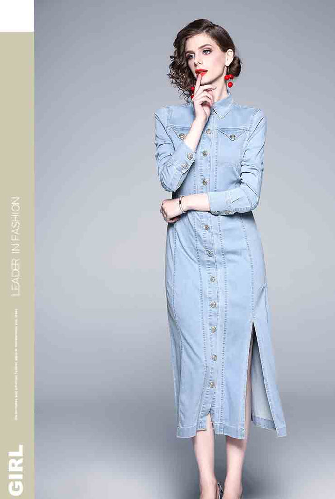 Amazon.com: Women's Denim Shirt Dress Maxi Long Dress Blue Short Sleeve  Floral Pocket Button Blue M : Clothing, Shoes & Jewelry